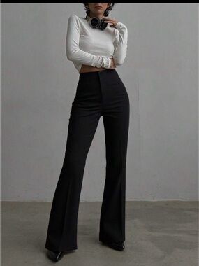 High-Waist Black Flared Trousers - Women